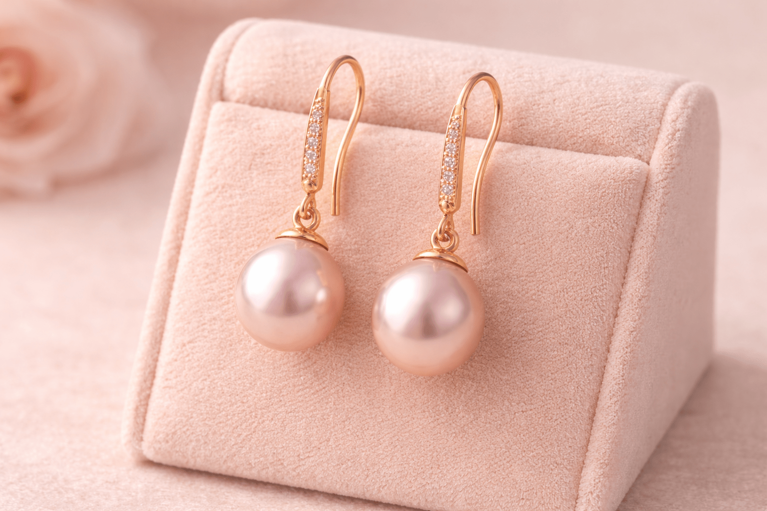 pearlsonly-blog-99-image-3-pearl - Χρυσά σκουλαρίκια με μαργαριτάρια ροζ χρυσός Ρομαντική έλξη - Κοσμήματα με μαργαριτάρια - pearlsonly